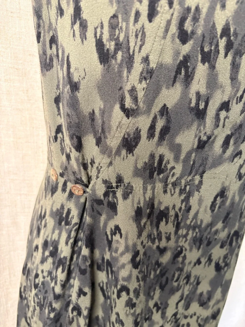 Free People Fake Love Mini Dress Green Leopard Print Open Back Pockets Size M
